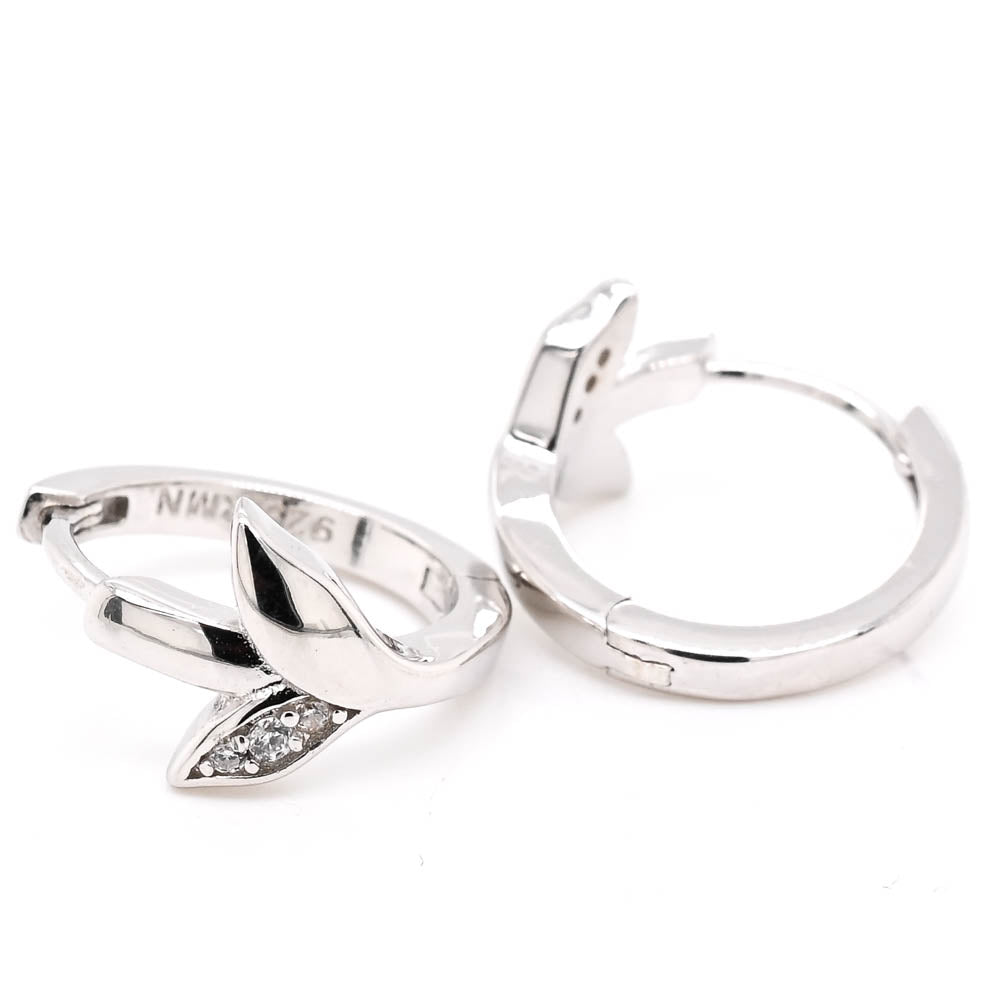 Sterling Silver 14mm C.z Leaf Huggie Earrings.