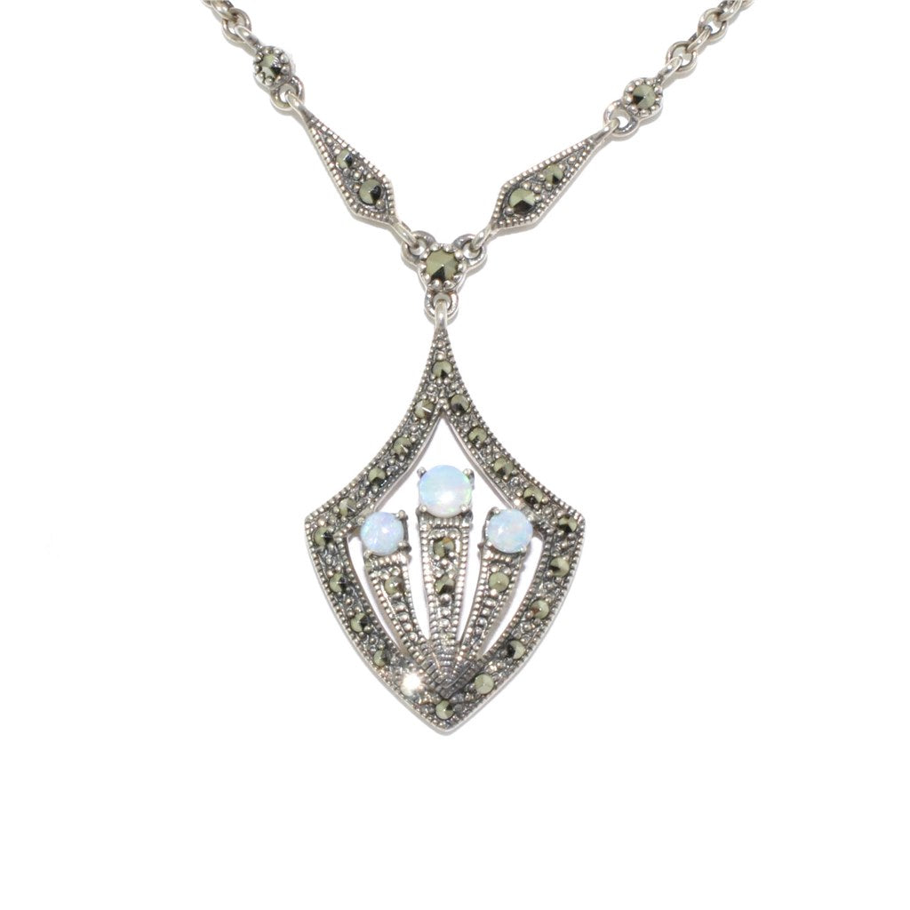 Larus Sterling Silver 18" Opal & Marcasite Necklace.