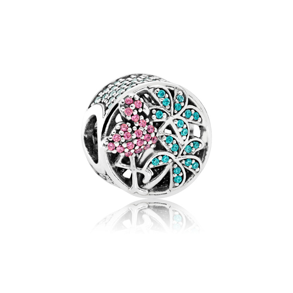 Tropical Flamingo, Light Green Crystals & Multi-Colored CZ