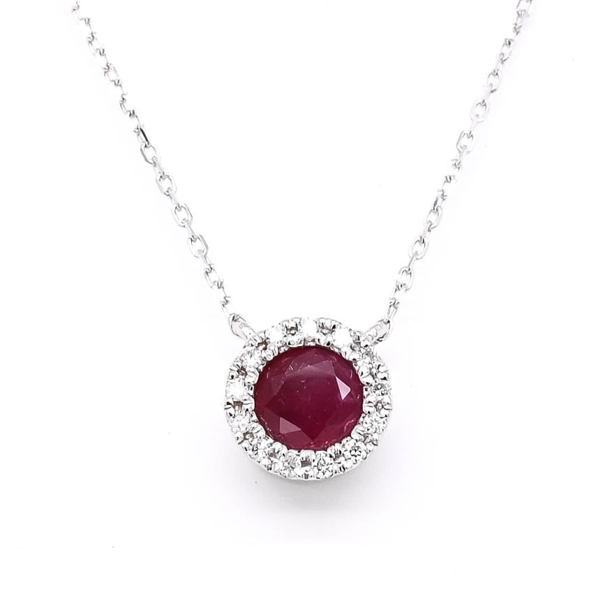 14KT White Gold 18" 0.29CT Ruby and Diamond Necklace.