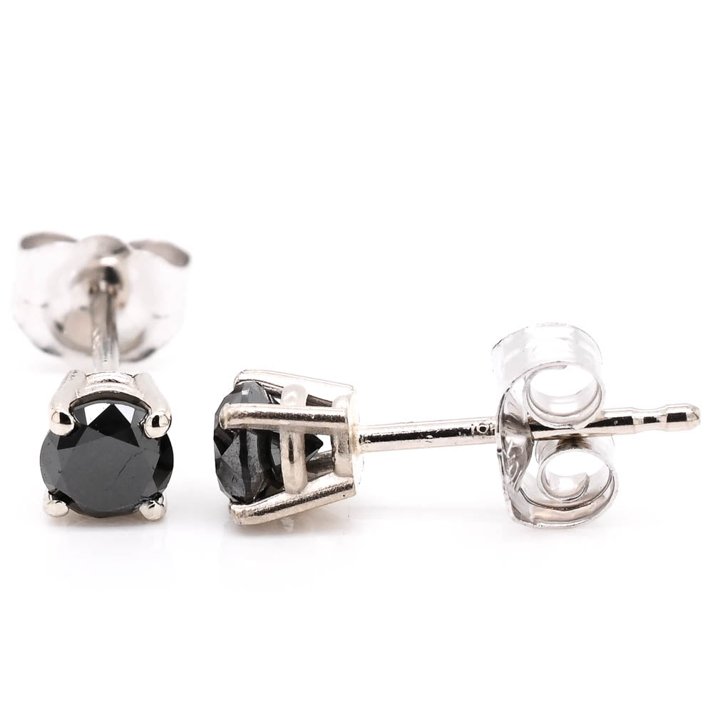 10KT White Gold 0.51CTW Round Brilliant Black Diamond Stud Earrings.