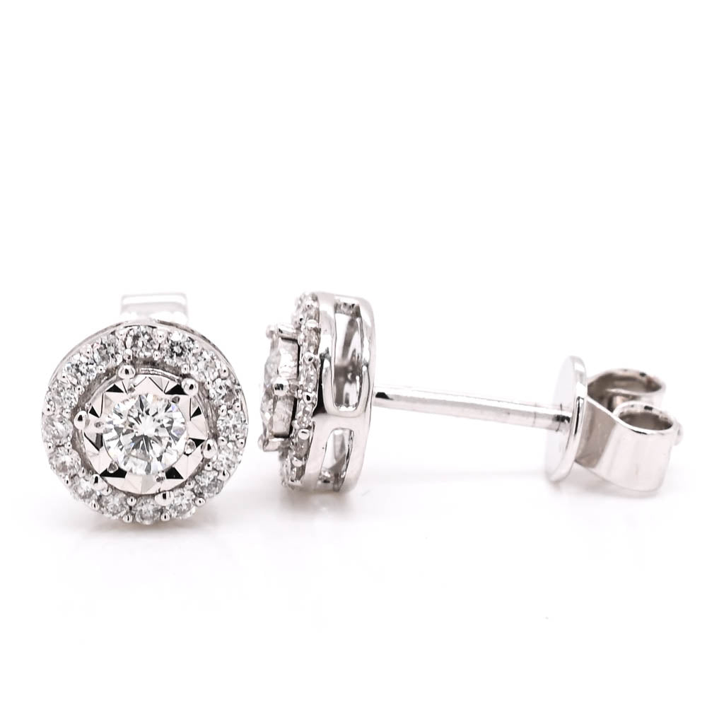 14KT White Gold 0.33CTW Diamond Halo Set Stud Earrings