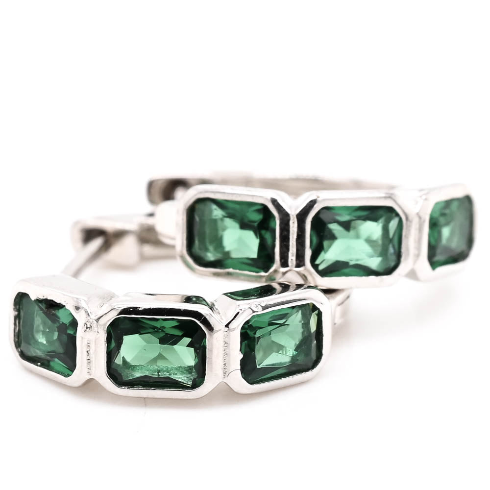 Sterling Silver 14mm Green C.Z Coloured Huggie Earrings.