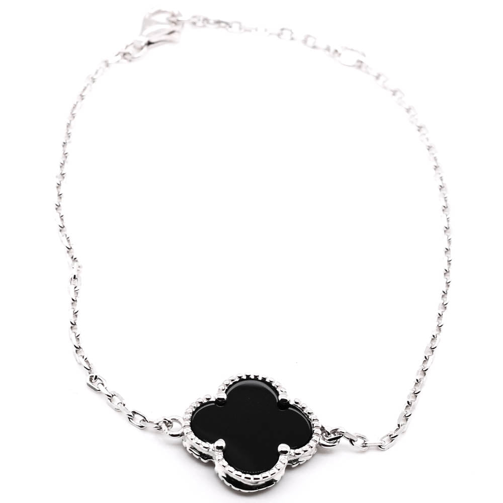 Sterling Silver 8" Onyx Flower Bracelet.