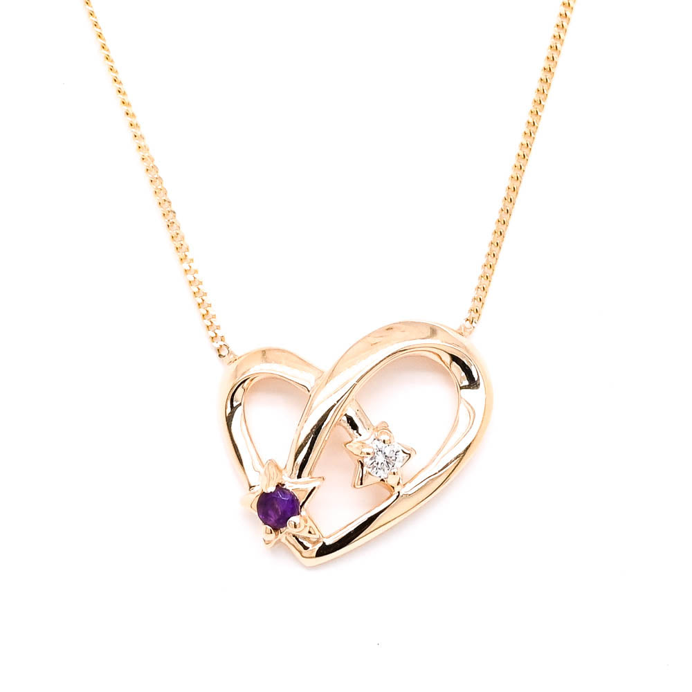 Fire & Ice 10KT Yellow Gold 18" Amethyst & Canadian Diamond Heart Necklace.