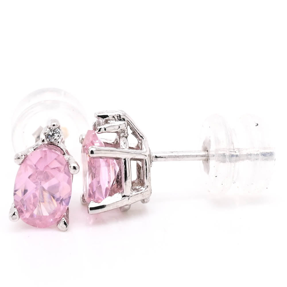10KT White Gold Pink Topaz & Diamond Stud Earrings.