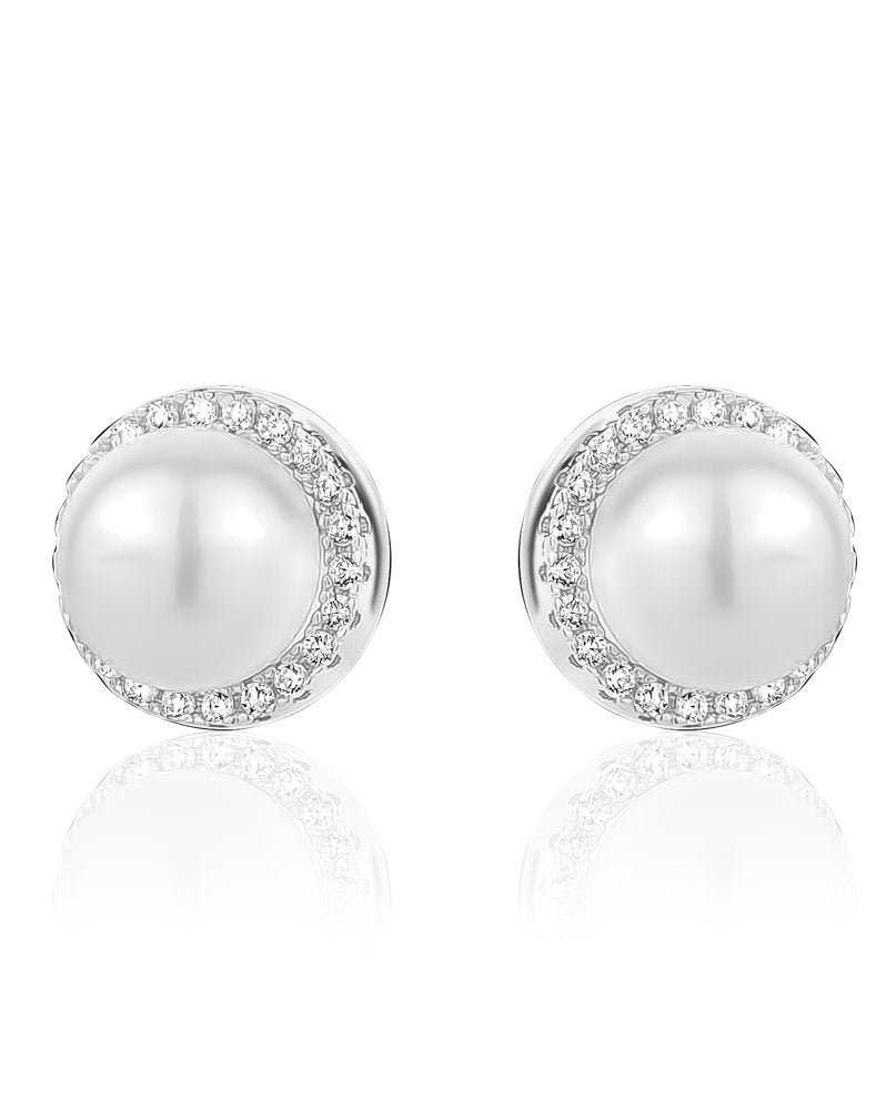 Larus Sterling Silver Shell Pearl Stud Earrings with C.Z.