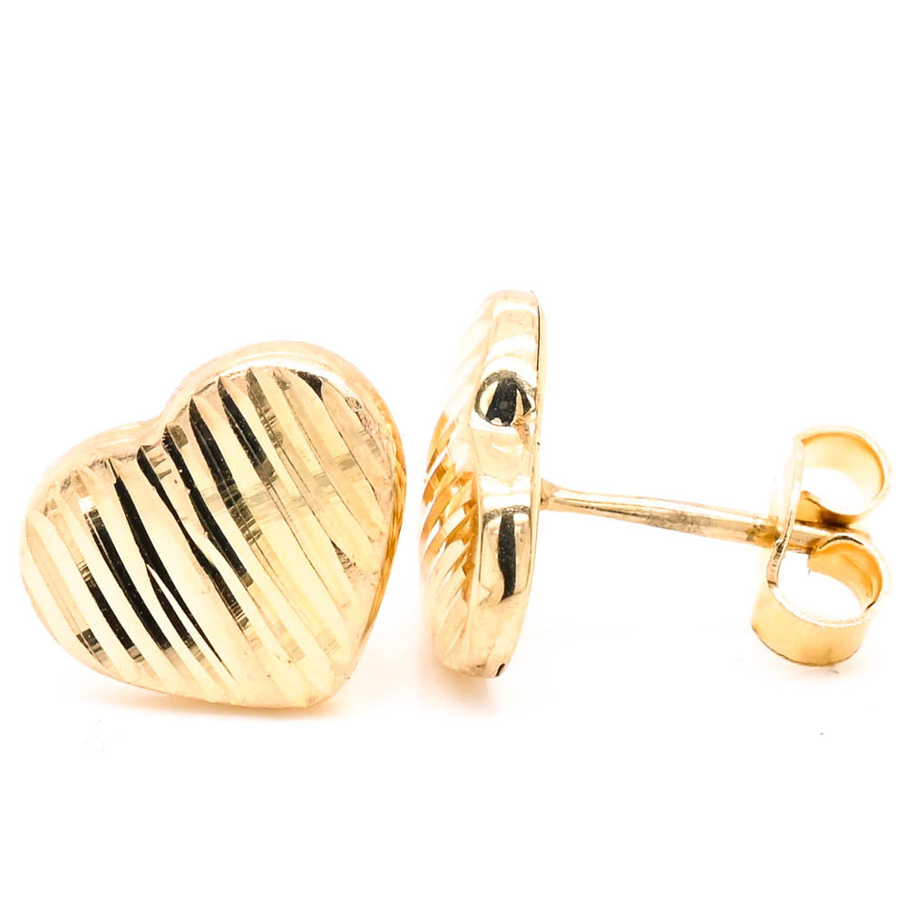 10KT Yellow Gold Heart Stud Earrings.