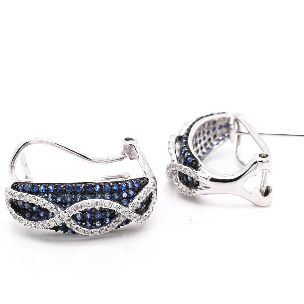 18KT White Gold 0.91CTW Blue Sapphire & Diamond Earrings.