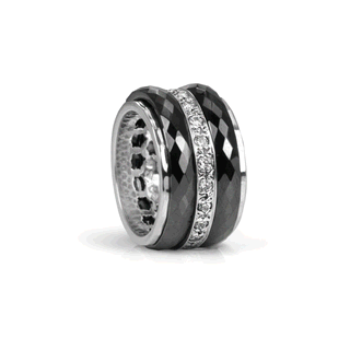 Untold Meditation Ring. Sterling Silver, Black Ceramic, C.Z. Ring. Size 7.