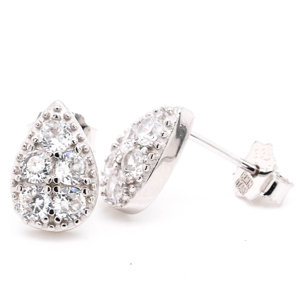 Sterling Silver C.Z Pear Shaped Stud Earrings.