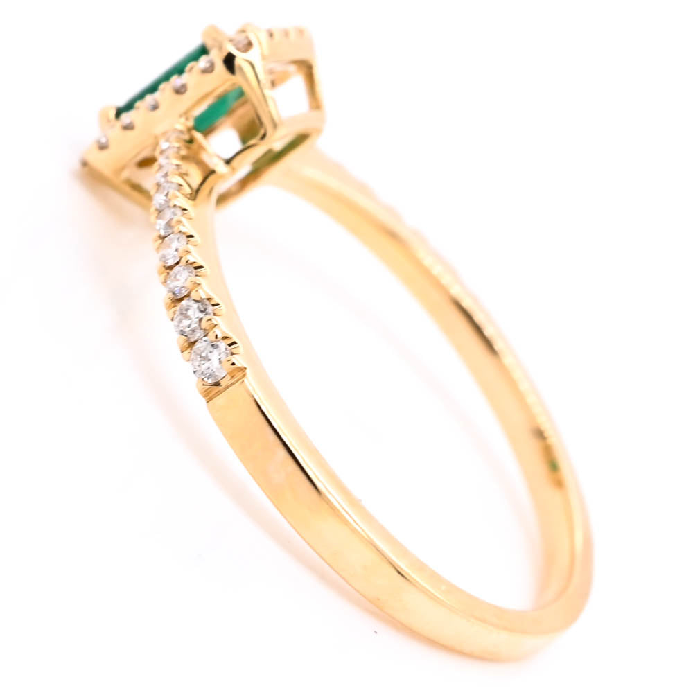 14KT Yellow Gold 0.24CT Emerald  Halo Set Diamond Ring. .