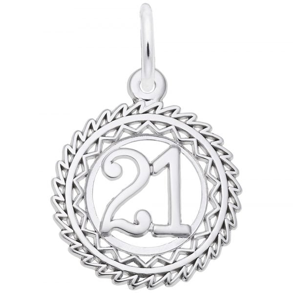 Rembrandt Sterling Silver Number 21 Disc Charm.