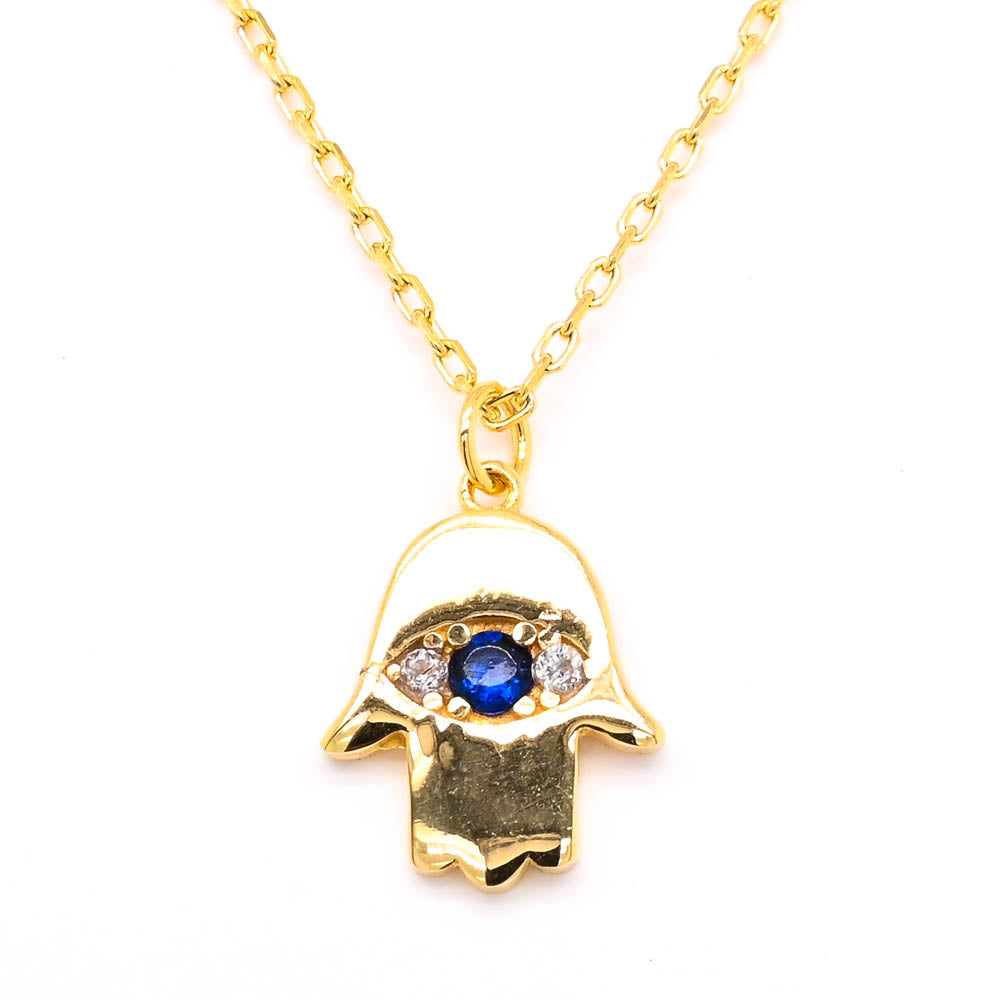 Sterling Silver 18" Hamsa C.Z Necklace.