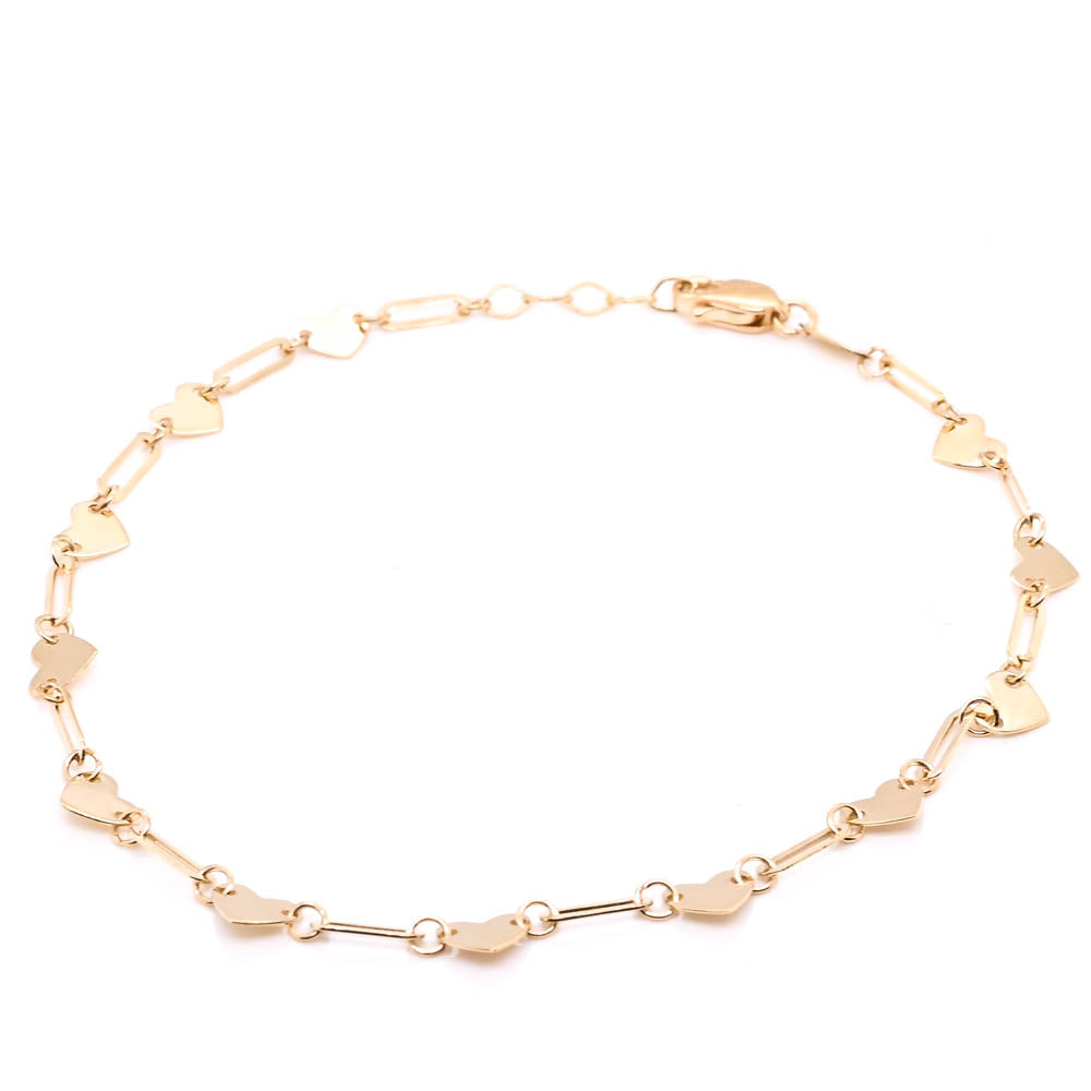 10Kt Yellow Gold 7" Heart Paper Clip Chain Bracelet