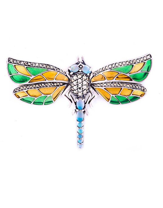 Larus Sterling Silver Marcasite & Opal Dragonfly Brooch.