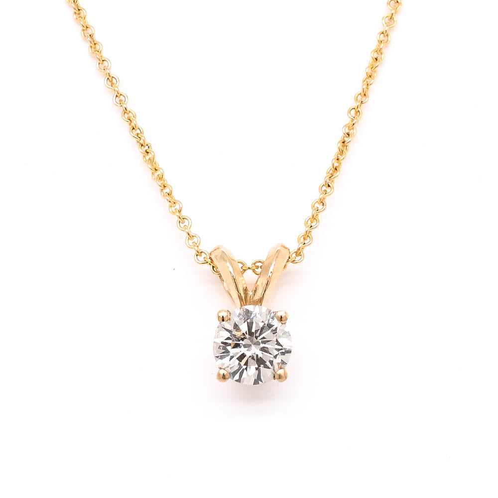14KT Yellow Gold 18" 0.48CT Round Brilliant Diamond Solitaire Necklace.