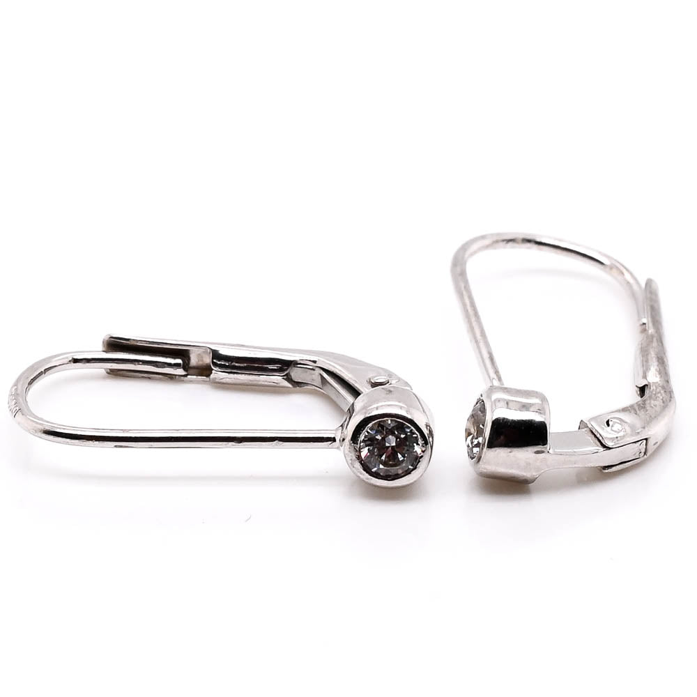 10KT White Gold C.Z Lever Back Earrings.