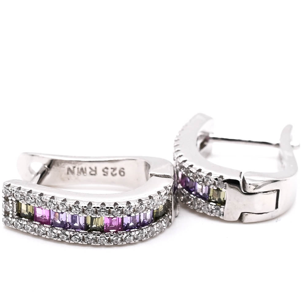 Sterling Silver C.Z Multi Coloured Huggie Earrings.