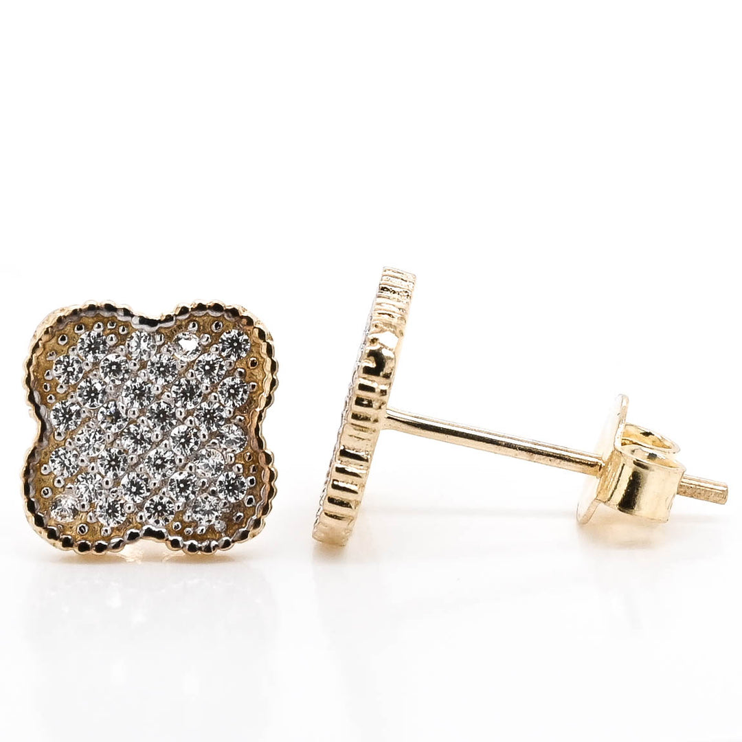 10KT Yellow Gold C.Z Flower Stud Earrings.