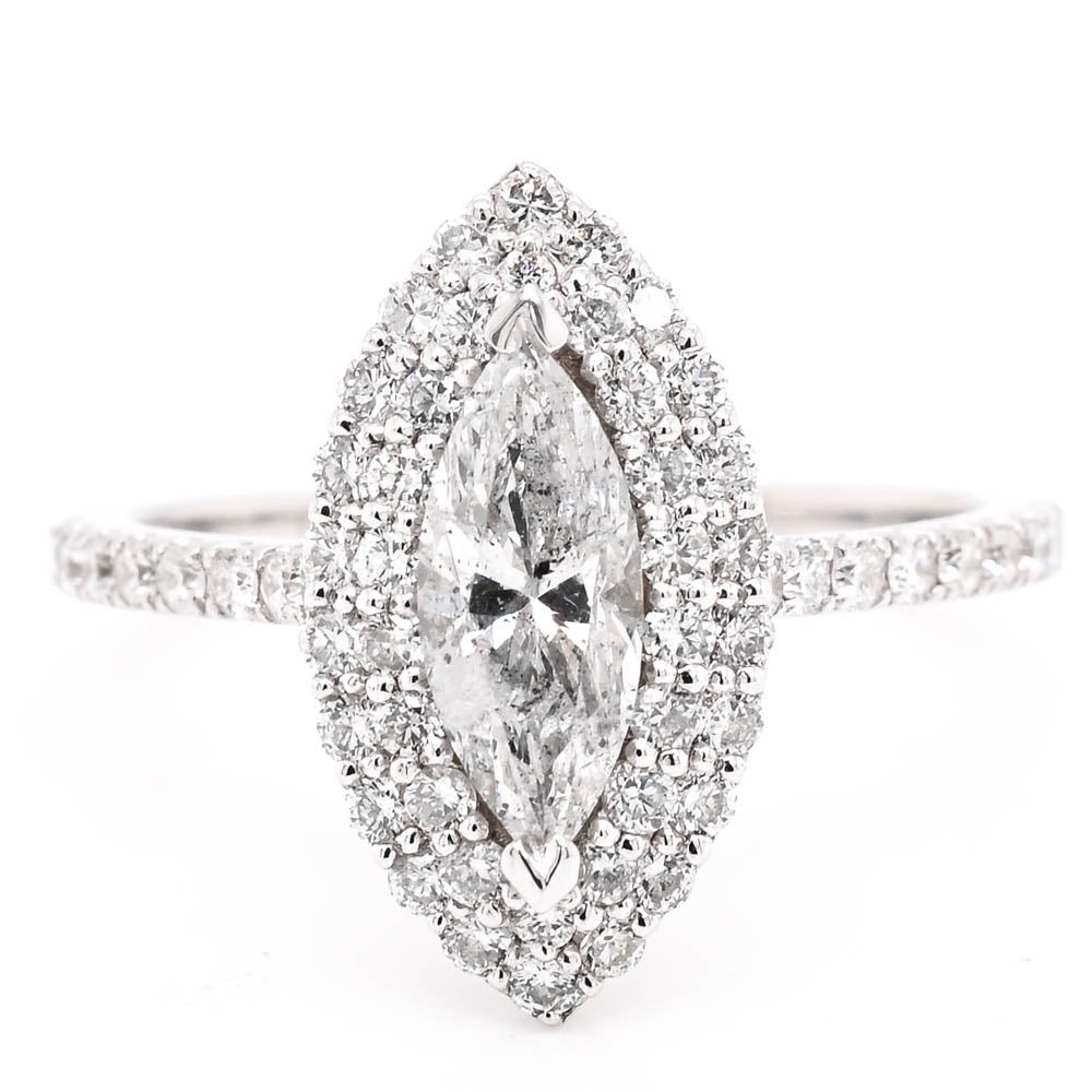 14KT White Gold 1.27CTW Shape Double Halo Style Engagement Ring