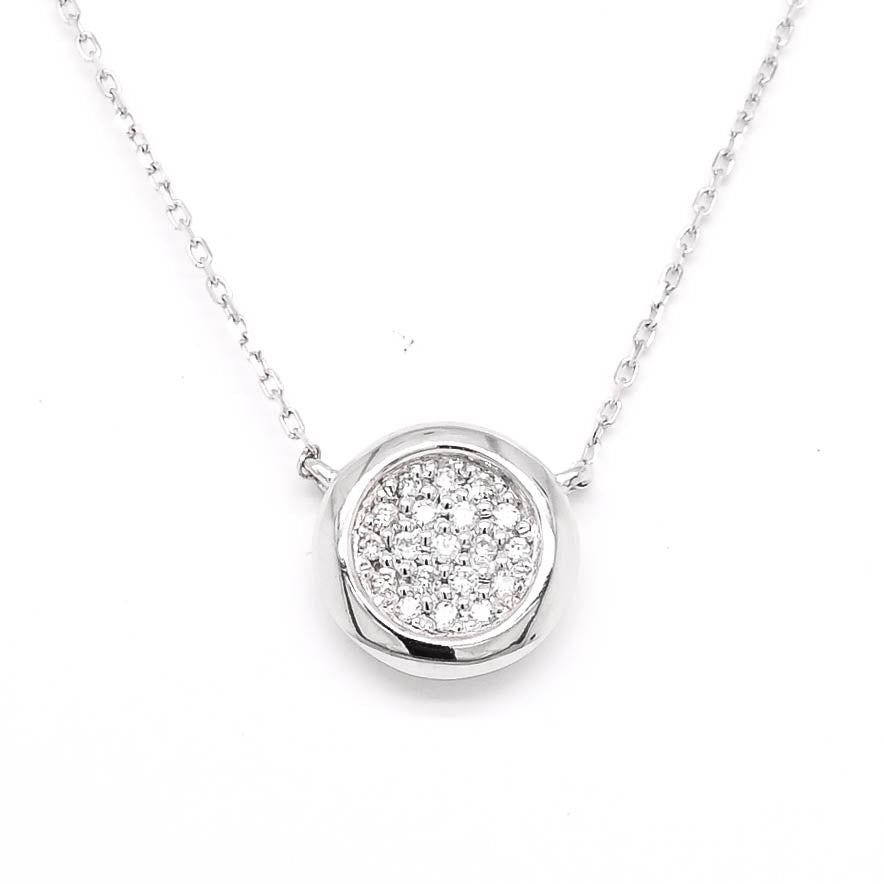 14KT White Gold 18" 0.07CTW Diamond Disc Necklace.