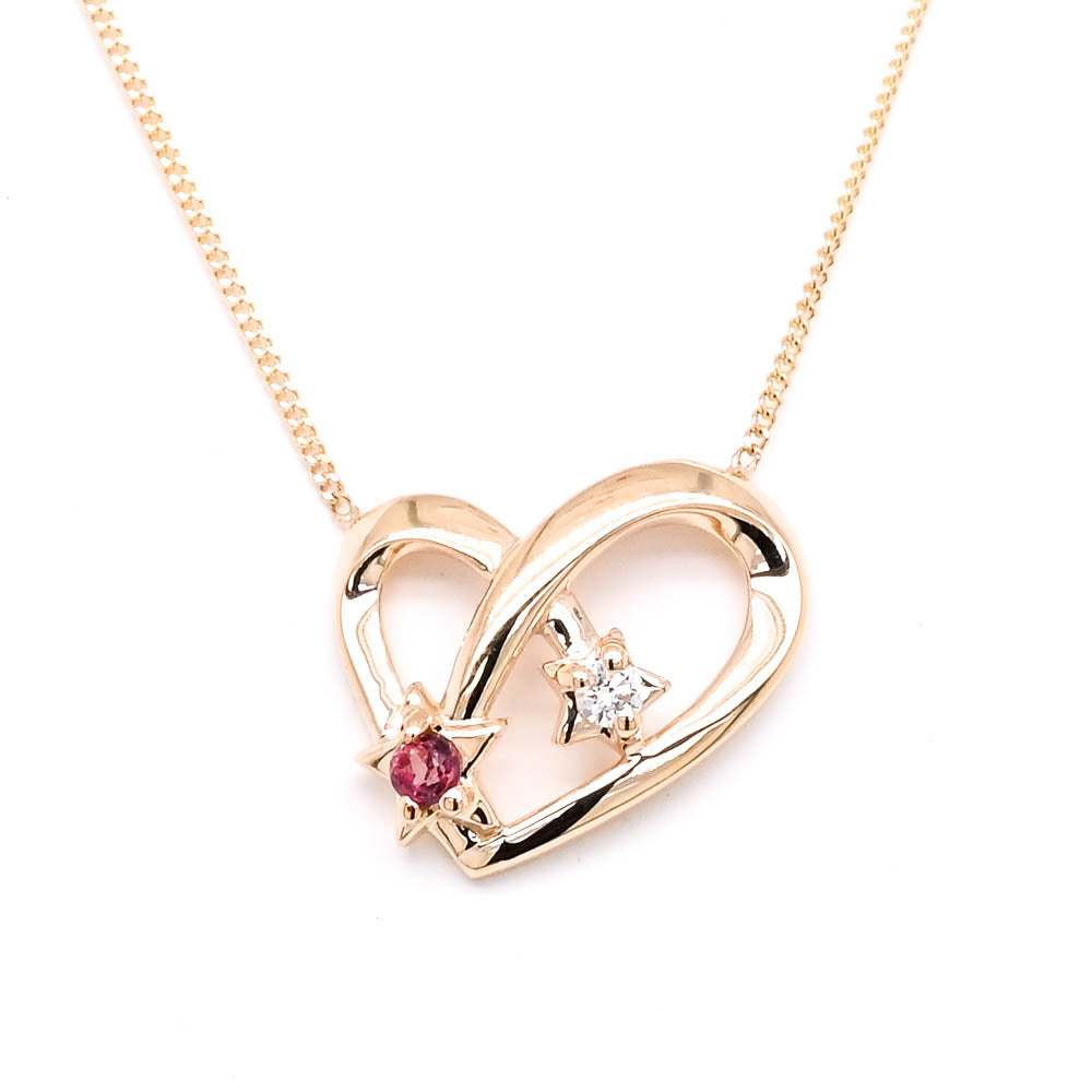Fire & Ice 10KT Yellow Gold 18" Pink Topaz & Canadian Diamond Heart Necklace.