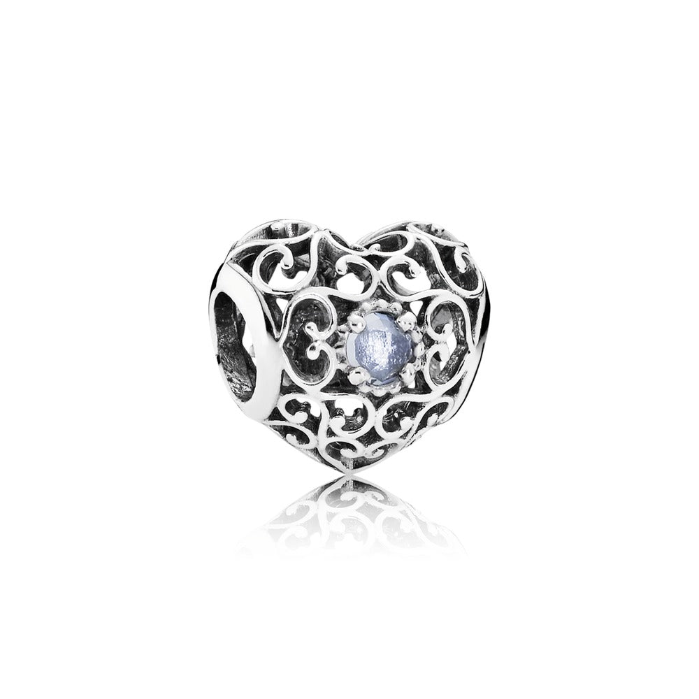 March Signature Heart, Aqua Blue Crystals