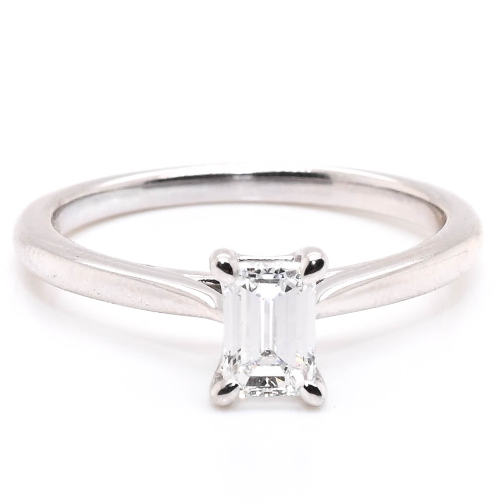 14KT White Gold 0.40CT Emerald shape LAB GROWN Diamond Solitaire Engagement Ring.