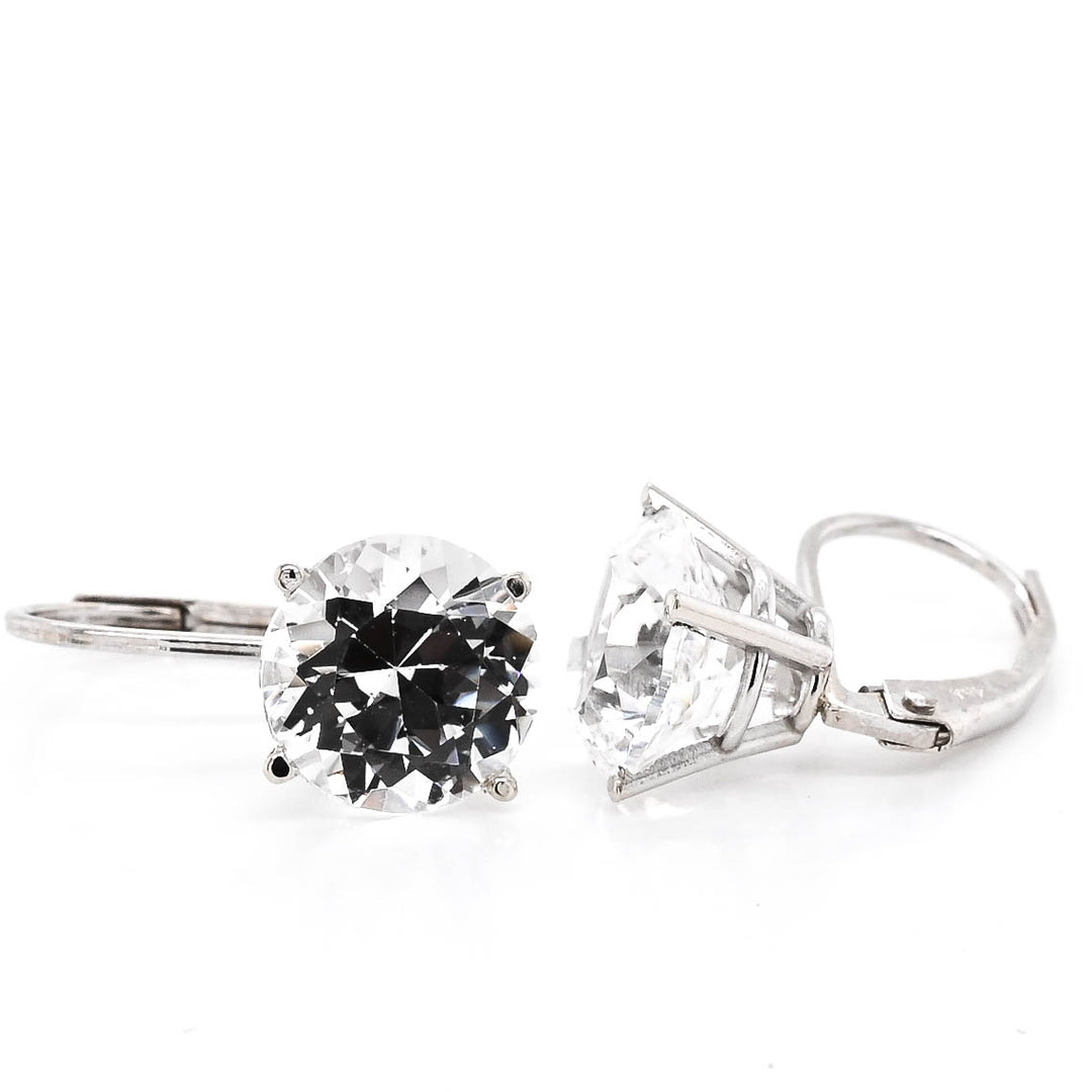14KT White Gold Cubic Zirconia Round Lever Back Earrings.
