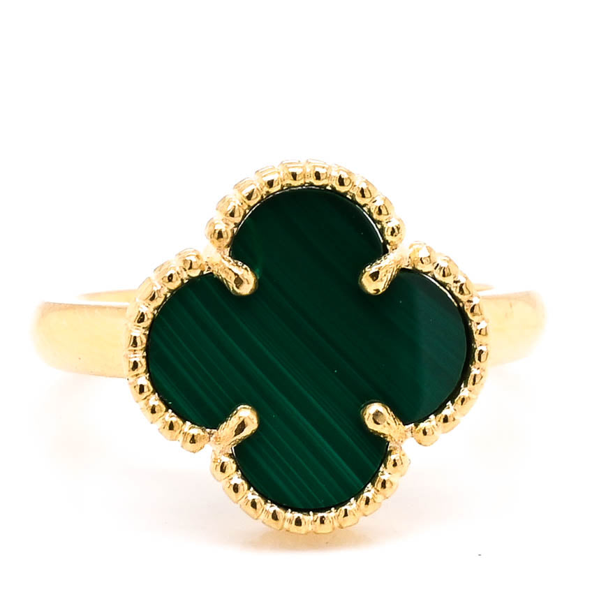 10KT Yellow Gold Malachite Flower Ring.