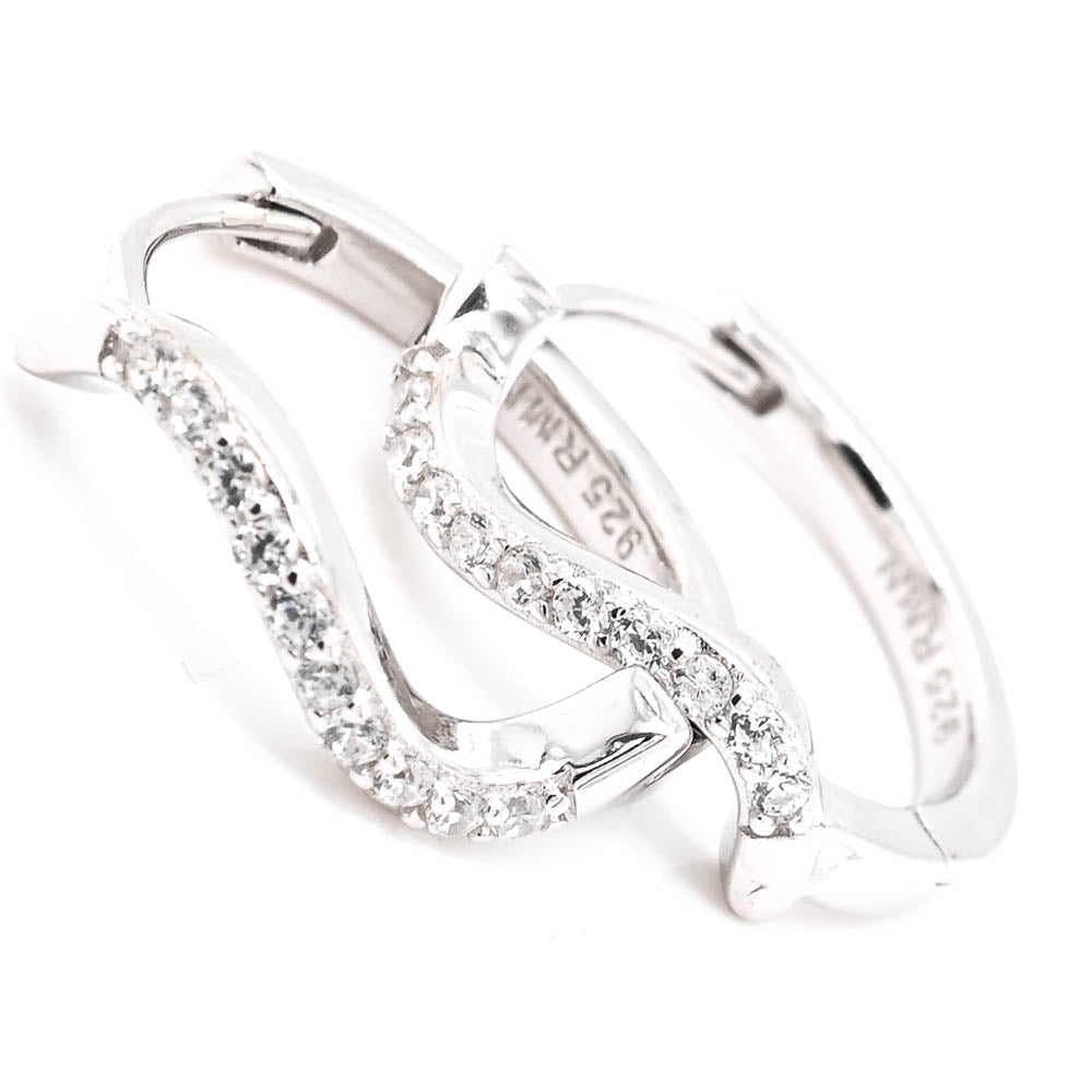 Sterling Silver 16.5mm C.Z Huggie Earrings.