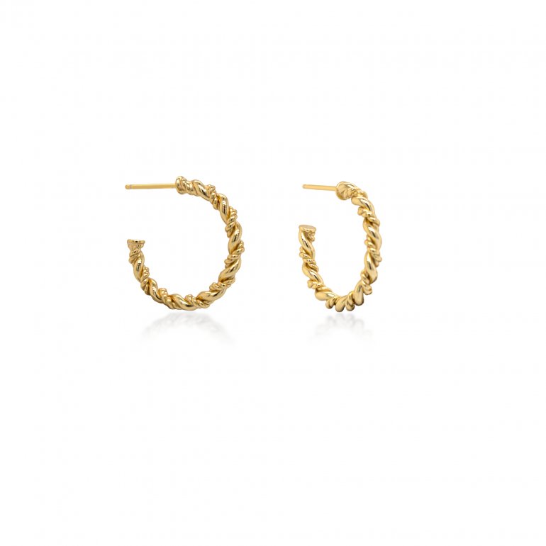 Sterling Silver Gold Tone Rope 21mm Twist Hoop Earrings.