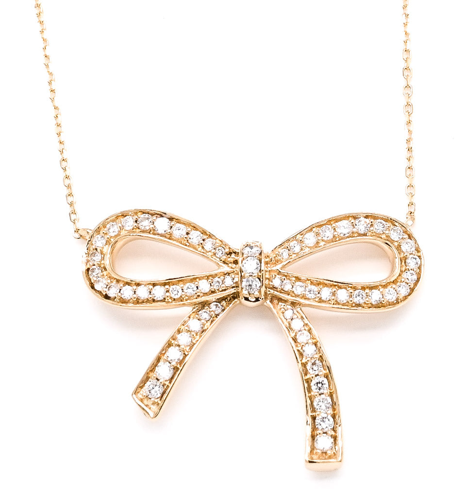 14KT Yellow Gold 18" 0.27CTW Diamond Bow Necklace.