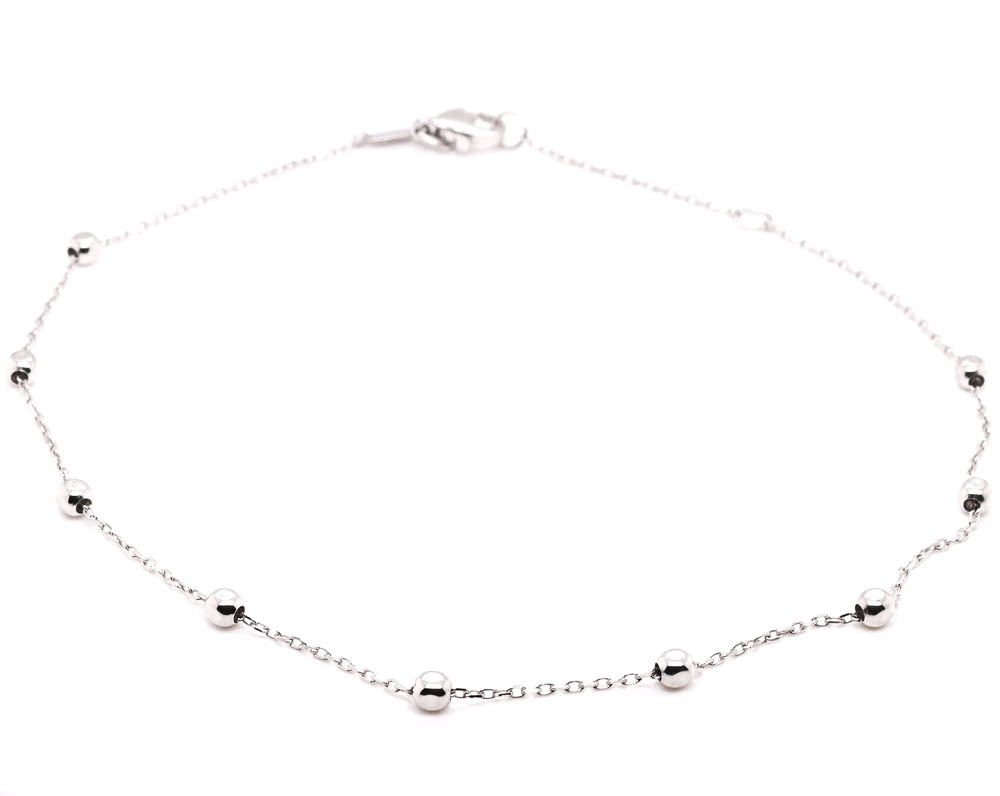 10Kt White Gold 10" 2.8mm Beaded Gold Anklet