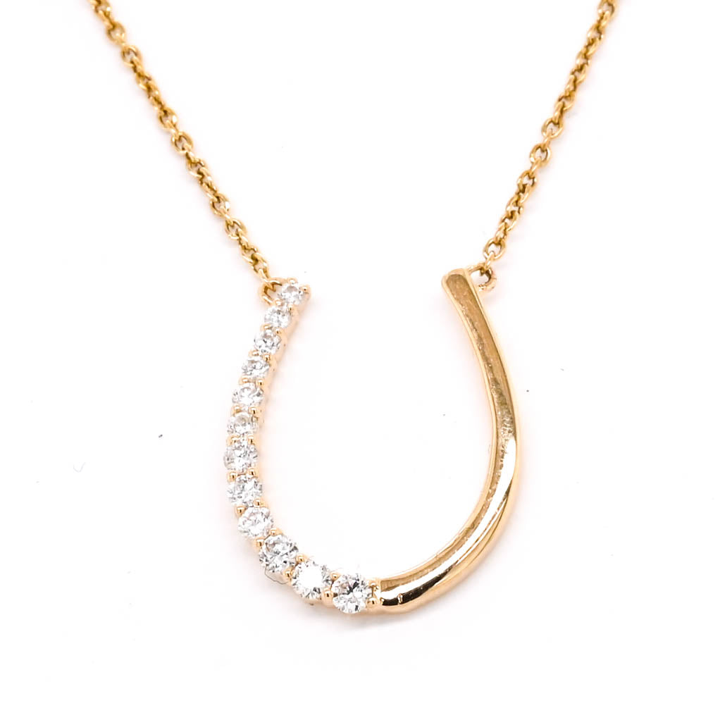 14KT Yellow Gold 18" 0.09CTW Diamond Horse Show Necklace.