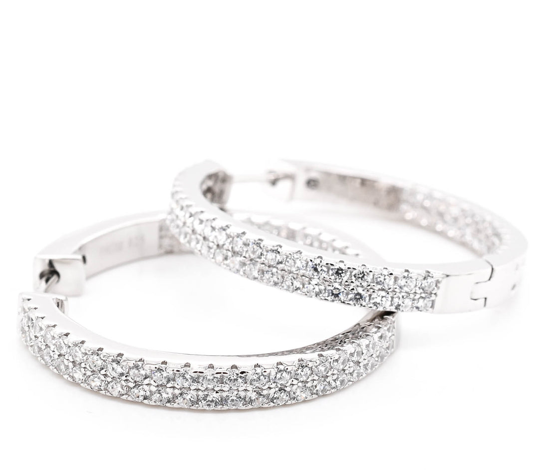 Sterling Silver 34mm C.Z Hoop Earrings.