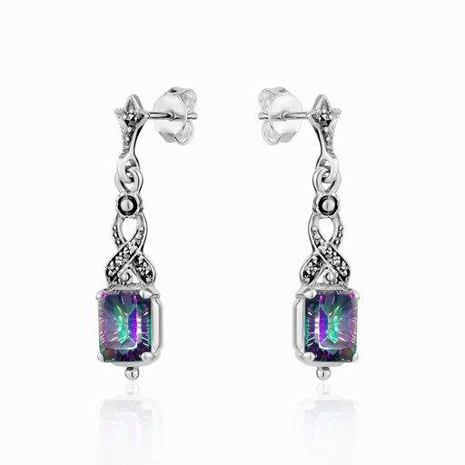 Larus Sterling Silver Marcasite & Mystic Topaz Drop Earrings.