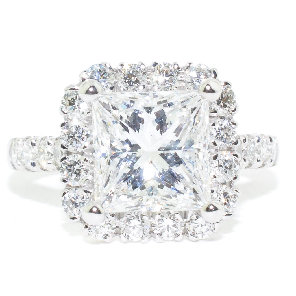 Graziella 14KT White Gold 3.94CTW Diamond Halo Set Engagement Ring.