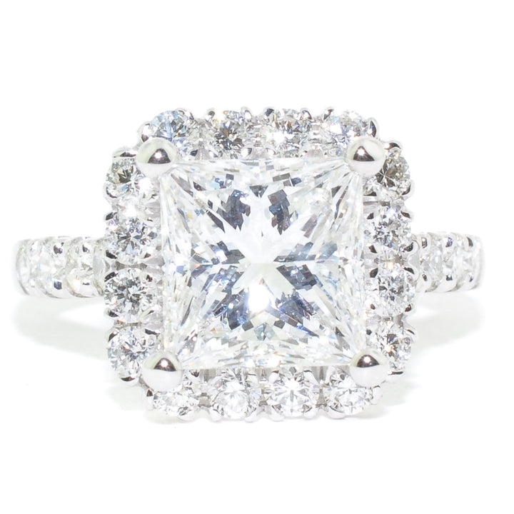 Graziella 14KT White Gold 3.94CTW Diamond Halo Set Engagement Ring.