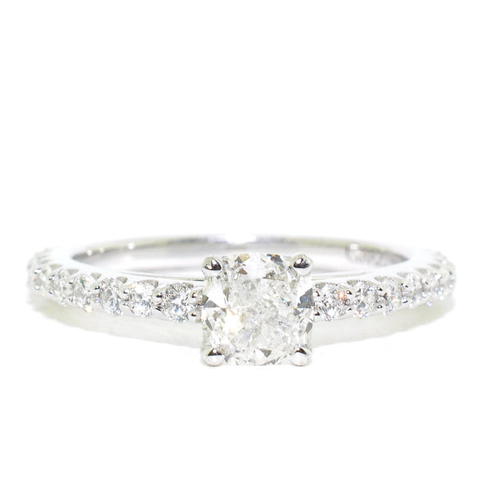 Graziella 14KT White Gold 1.20CTW Cushion Diamond Accent Engagement Ring.