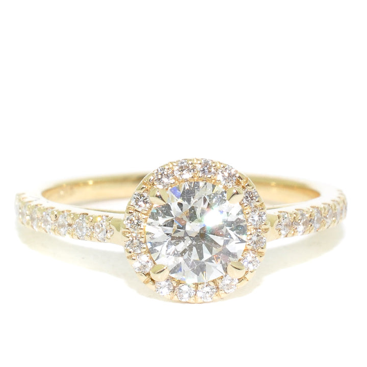 Graziella 14KT Yellow Gold 1.02CTW Round Brilliant Diamond Halo Set Engagement Ring.