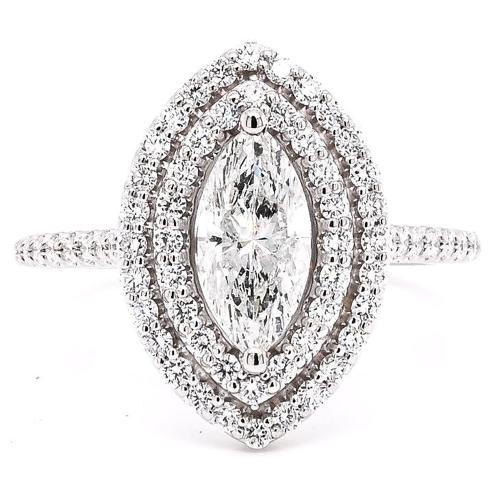 Graziella 14KT White Gold 1.66CTW Marquise Double Halo Diamond Engagement Ring.