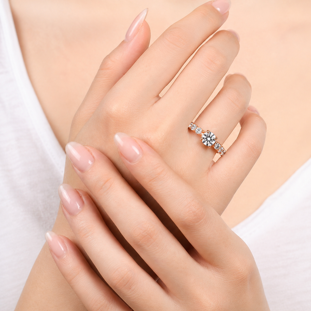 Graziella 14KT Rose Gold 0.75CTW Round Brilliant Diamond Accent Engagement Ring - Size 6.75