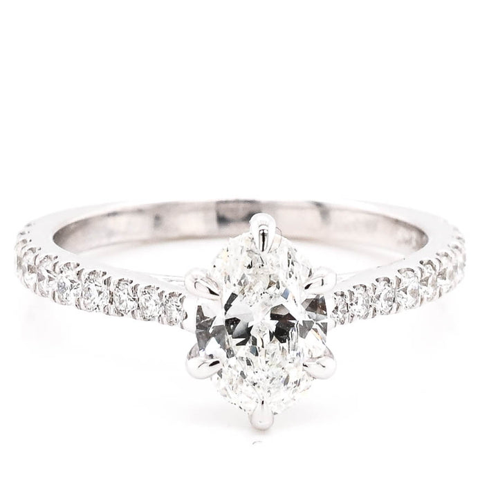Graziella 14KT White Gold 1.31CTW Oval Diamond Acented Engagement Ring