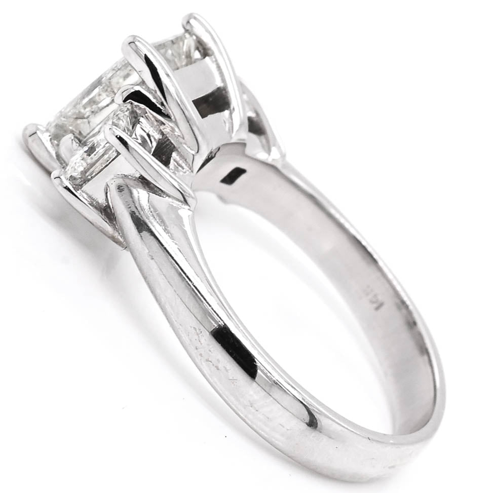 Graziella 14KT White Gold 3.86CTW Square Shape Diamond 3 Stone Set Engagement Ring