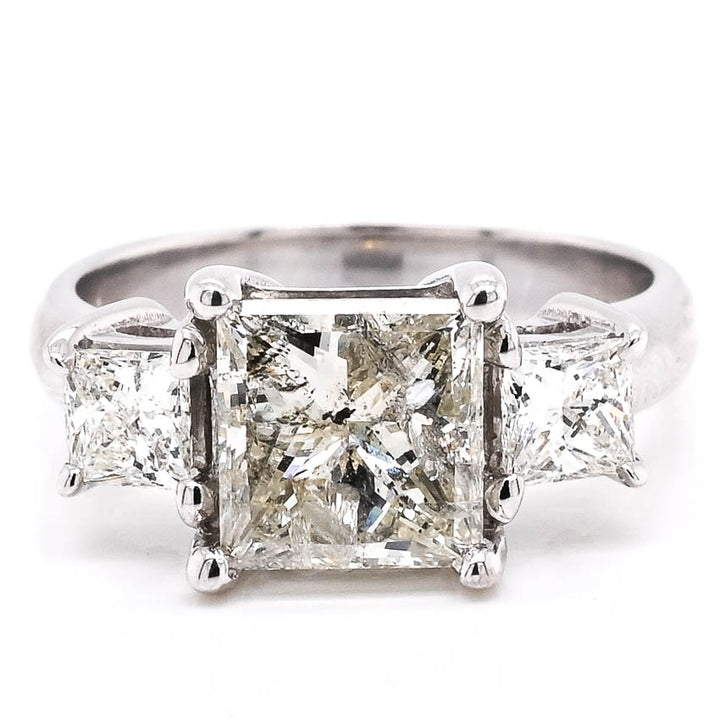 Graziella 14KT White Gold 3.86CTW Square Shape Diamond 3 Stone Set Engagement Ring