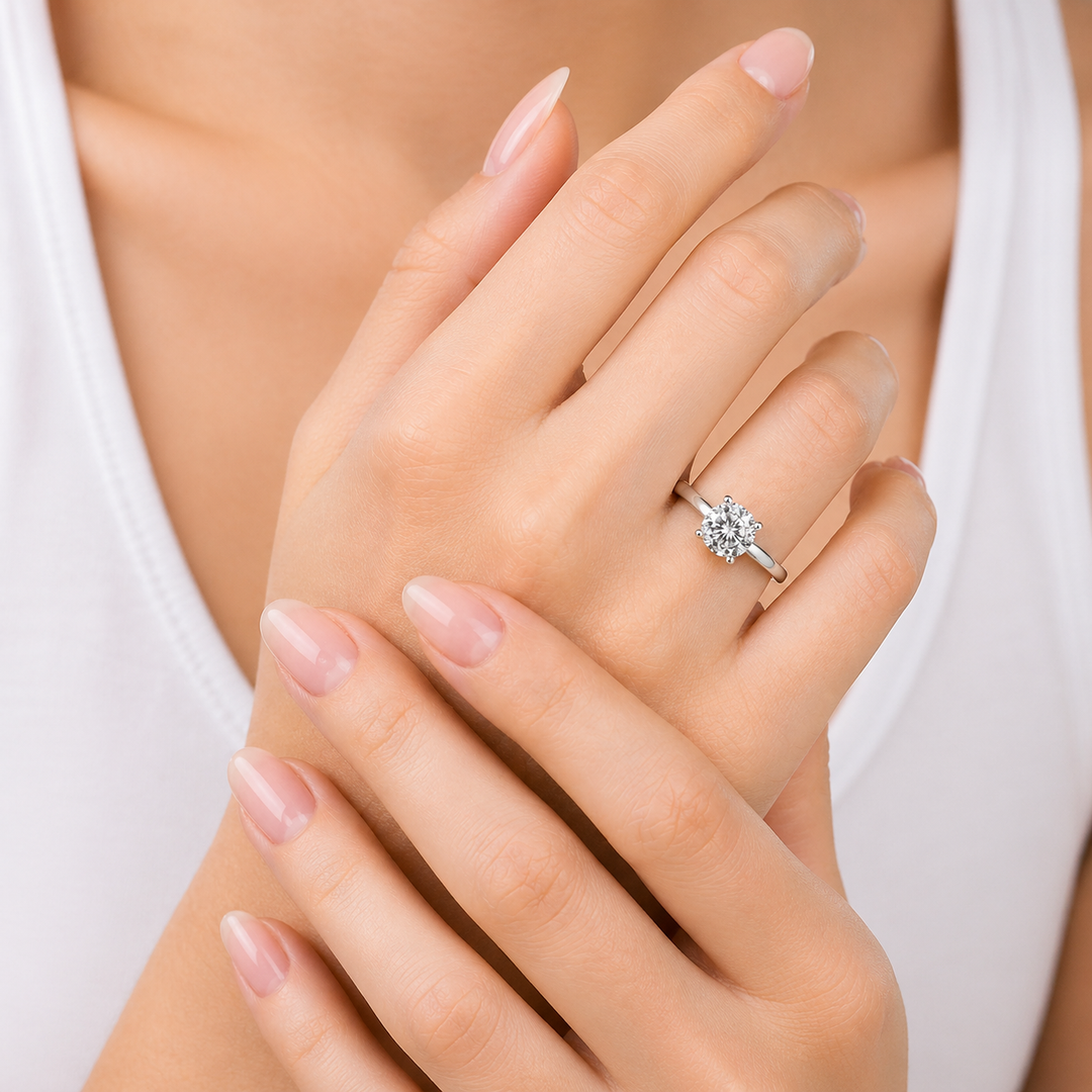 Graziella 14KT White Gold 0.95CT Round Diamond Solitaire Engagement Ring - Size 7.25