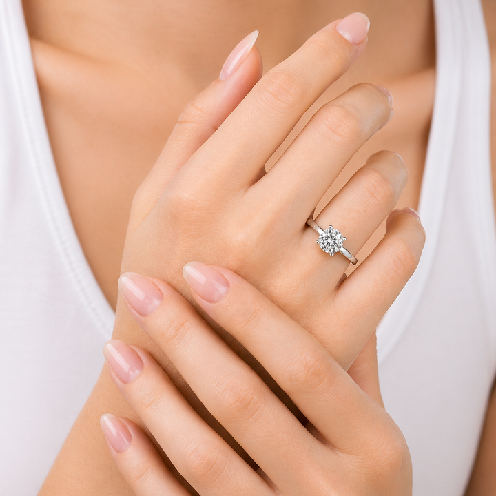 Graziella 14KT White Gold 0.95CT Round Diamond Solitaire Engagement Ring - Size 7.25