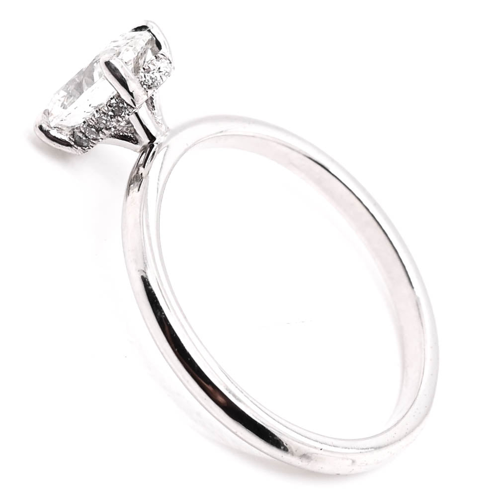 Graziella 14KT White Gold 1.07CTW Oval Shape Hidden Halo Engagement Ring.